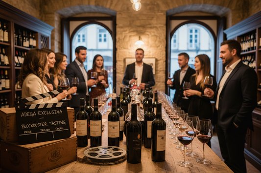 erstelle ein bild zum thema Blockbuster Weintasting in der Adega Exclusiva