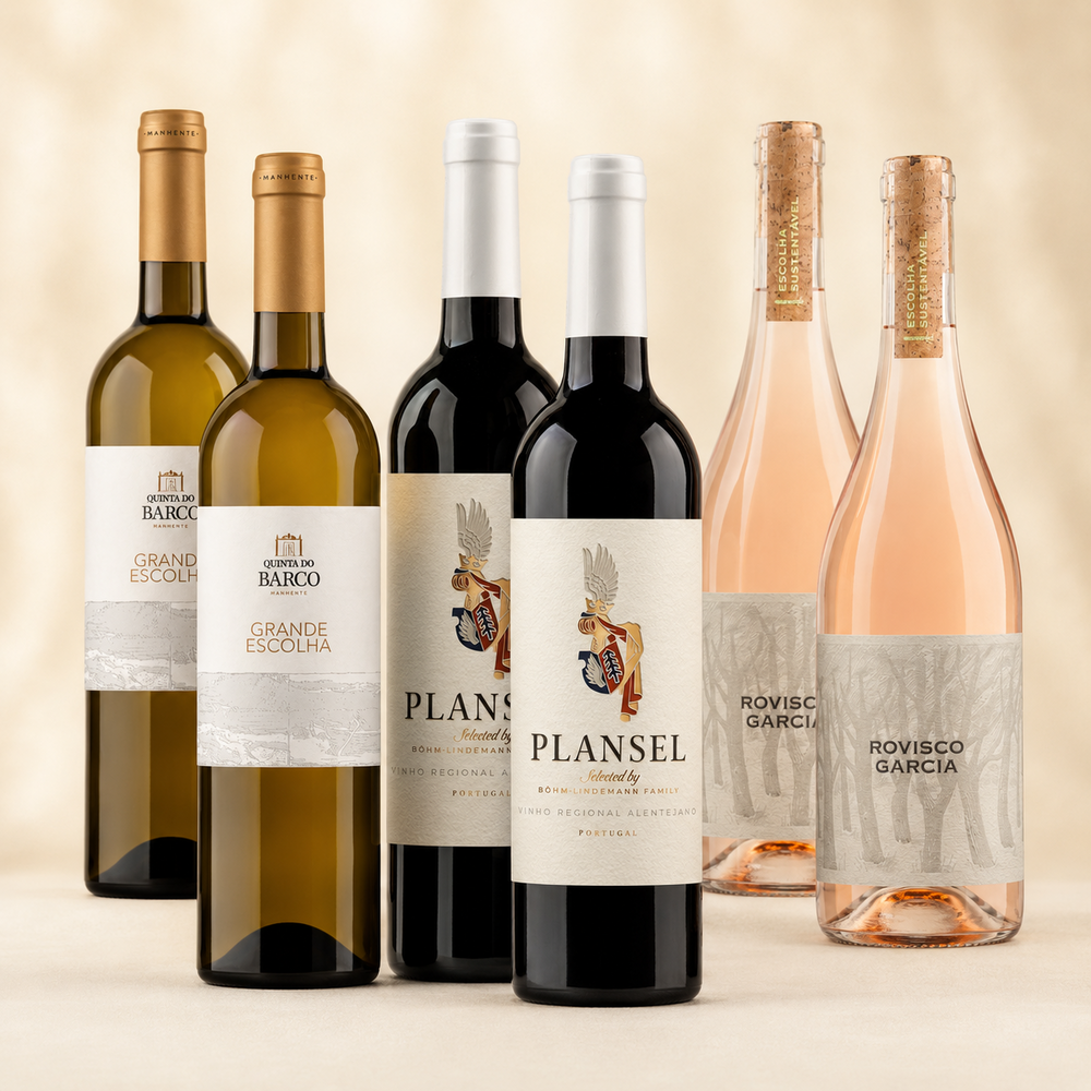 Spätsommerpaket mit je zwei Flaschen Quinta do Barco Escolha, Rovisco Garcia Rosé und Plansel Tinto – 6 Flaschen